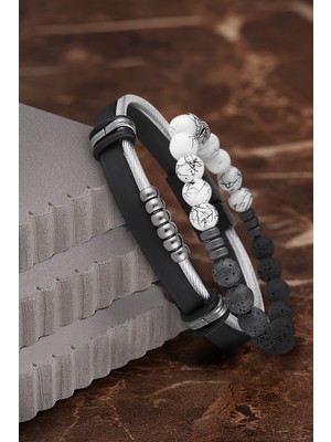 Jackferrero Özel Tasarım Erkek Deri ve Doğaltaş Bileklik Kombin