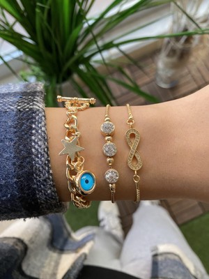 Jenny Daphne Kadın 3 Lü Kombin Renk Atmaz Bileklik Seti