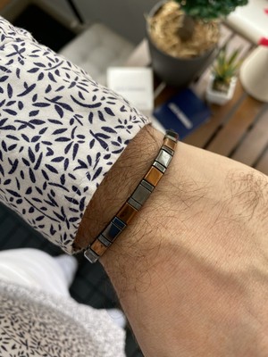 Jackferrero Özel Tasarım Gerçek   Hematit Taşı Makrome El Örgüsü Erkek Bileklik