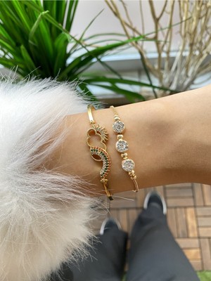 Jenny Daphne Kadın Altın Kaplama Renk Atmaz Bileklik 2 Li Kombin