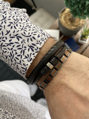 Jackferrero Özel Tasarım Gerçek  Kombin Hematit Taşı Makrome El Örgüsü Erkek Bileklik