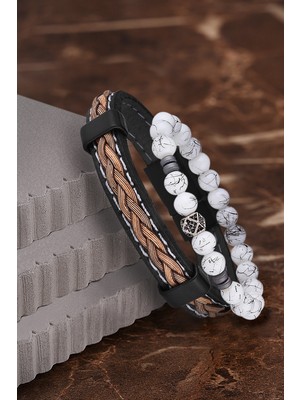 Jackferrero Özel Tasarım Erkek Deri ve Doğaltaş Bileklik Kombin