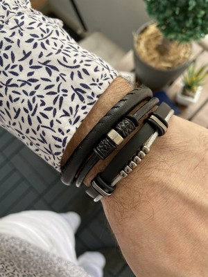 Jackferrero Özel Tasarım Gerçek  Kombin Hematit Taşı Makrome El Örgüsü Erkek Bileklik