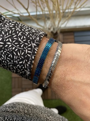 Jenny Daphne Erkek Hematit Doğataş  Renk Atmaz Bileklik 2 Li Kombin