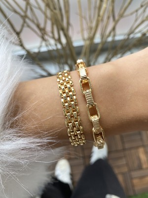 Jenny Daphne Kadın Altın Kaplama Prinç Renk Atmaz Bileklik 2 Li Kombin