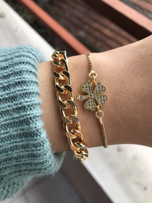 Jackferrero Özel Tasarım Gold Renk  Kadın Kombin  Bileklik Seti  Renk Atmaz