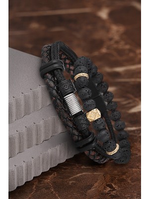 Jackferrero Özel Tasarım Erkek Deri ve Doğaltaş Bileklik Kombin