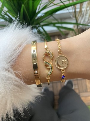 Jenny Daphne Kadın Altın Kaplama Renk Atmaz Bileklik 2 Li Kombin