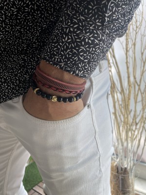 Jenny Daphne Erkek Deri ve Doğaltaş  Bileklik Kombin Gerçek Ürün Renk Atmaz