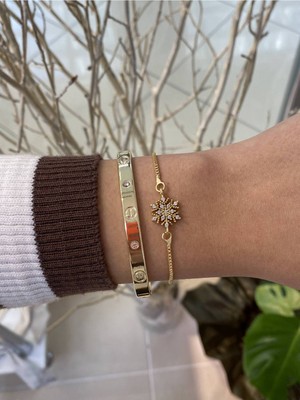 Jenny Daphne Kadın 2 Li Altın Kaplama  Renk Atmaz Bileklik Kombini