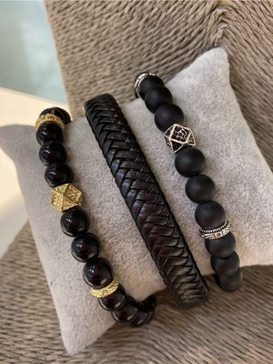 Jenny Daphne Erkek Gerçek Deri ve Doğaltaş Bileklik Kombin Faturalı Renk Atmaz Garantili Hediye Paketli