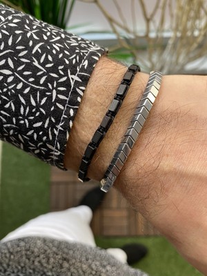 Jenny Daphne Erkek Hematit Doğataş  Renk Atmaz Bileklik 2 Li Kombin