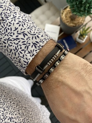 Jackferrero Özel Tasarım Gerçek  Kombin Hematit Taşı Makrome El Örgüsü Erkek Bileklik