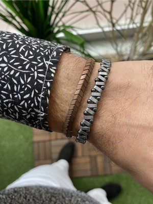 Jenny Daphne Erkek Hematit Doğataş Renk Atmaz Bileklik 2 Li Kombin