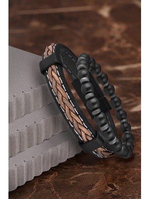 Jackferrero Özel Tasarım Erkek Deri ve Doğaltaş Bileklik Kombin