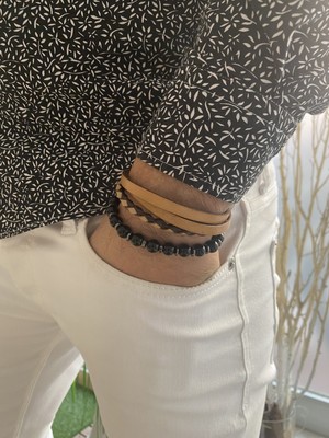 Jenny Daphne Erkek Deri ve Doğaltaş  Bileklik Kombin Gerçek Ürün Renk Atmaz