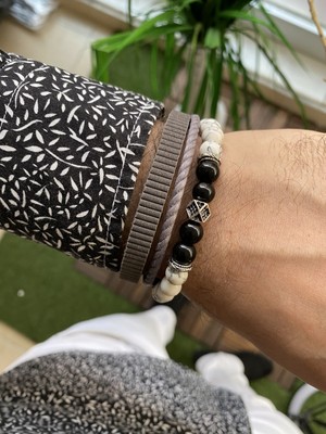 Jenny Daphne Erkek Deri ve Doğaltaş  Bileklik Kombin Gerçek Ürün Renk Atmaz