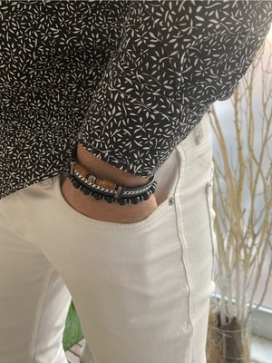 Jenny Daphne Erkek Deri ve Doğaltaş  Bileklik Kombin Gerçek Ürün Renk Atmaz