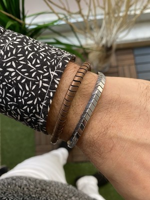 Jenny Daphne Erkek Hematit Doğataş  Renk Atmaz Bileklik 2 Li Kombin