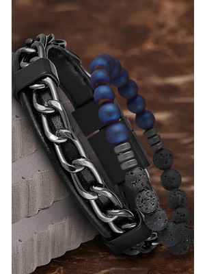 Jenny Daphne Erkek Deri ve Doğaltaş Bileklik Kombin