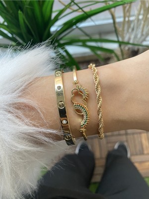 Jenny Daphne Kadın Altın Kaplama Renk Atmaz Bileklik 2 Li Kombin