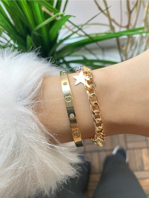 Jenny Daphne Kadın Altın Kaplama Renk Atmaz Bileklik 2 Li Kombin