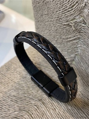 Jenny Daphne Erkek Gerçek Deri Çelik Kelepçe Renk Atmaz Bileklik