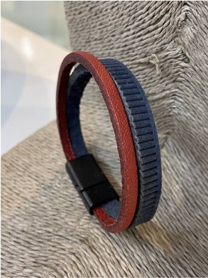 Jenny Daphne Erkek Gerçek Deri Çelik Kelepçe Renk Atmaz Bileklik