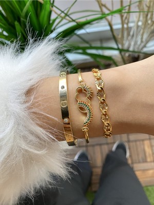 Jenny Daphne Kadın Altın Kaplama Renk Atmaz Bileklik 2 Li Kombin