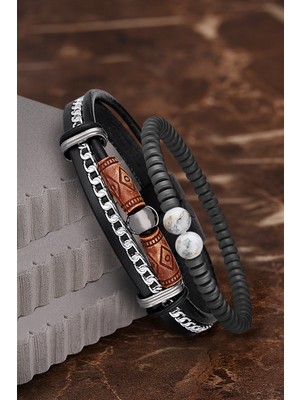 Jackferrero Özel Tasarım Erkek Deri ve Doğaltaş Bileklik Kombin