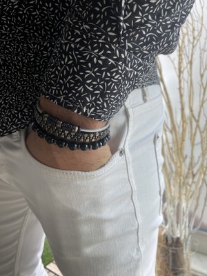 Jenny Daphne Erkek Deri ve Doğaltaş  Bileklik Kombin Gerçek Ürün Renk Atmaz