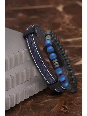 Jackferrero Özel Tasarım Erkek Deri ve Doğaltaş Bileklik Kombin