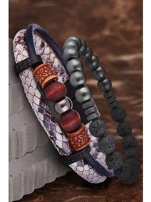 Jenny Daphne Erkek Deri ve Doğaltaş Bileklik Kombin