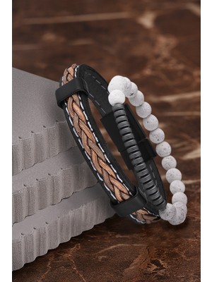 Jackferrero Özel Tasarım Erkek Deri ve Doğaltaş Bileklik Kombin