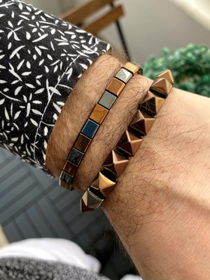 Jackferrero Kombin 2 Adet Hematit Taşı Makrome El Örgüsü Erkek Bileklik