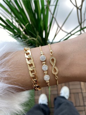 Jenny Daphne Kadın Altın Kaplama Prinç Renk Atmaz Bileklik 3 Lü Kombin