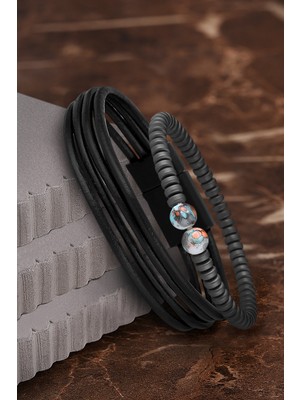 Jackferrero Özel Tasarım Erkek Deri ve Doğaltaş Bileklik Kombin