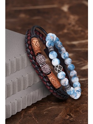 Jackferrero Özel Tasarım Erkek Deri ve Doğaltaş Bileklik Kombin