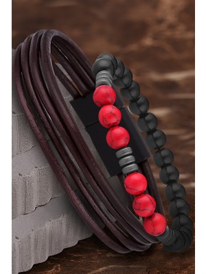 Jenny Daphne Erkek Deri ve Doğaltaş Bileklik Kombin