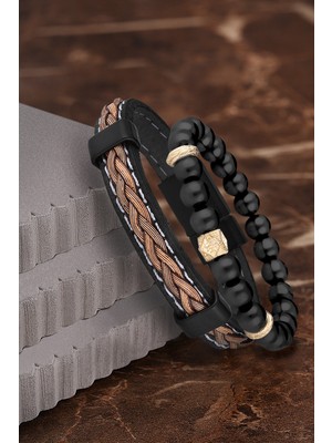 Jackferrero Özel Tasarım Erkek Deri ve Doğaltaş Bileklik Kombin
