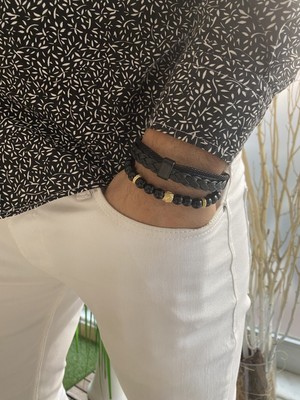 Jenny Daphne Erkek Deri ve Doğaltaş  Bileklik Kombin Gerçek Ürün Renk Atmaz