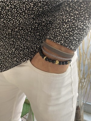 Jenny Daphne Erkek Deri ve Doğaltaş  Bileklik Kombin Gerçek Ürün Renk Atmaz