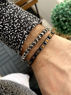 Jackferrero Kombin  Hematit Taşı Makrome El Örgüsü Erkek Bileklik