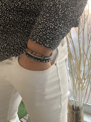 Jenny Daphne Erkek Deri ve Doğaltaş  Bileklik Kombin Gerçek Ürün Renk Atmaz