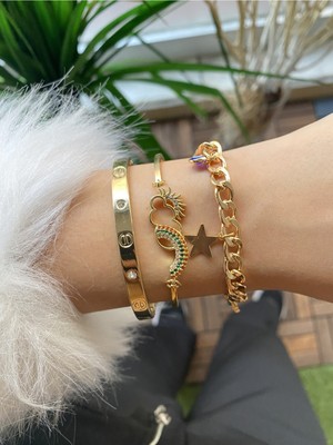 Jenny Daphne Kadın Altın Kaplama Renk Atmaz Bileklik 2 Li Kombin