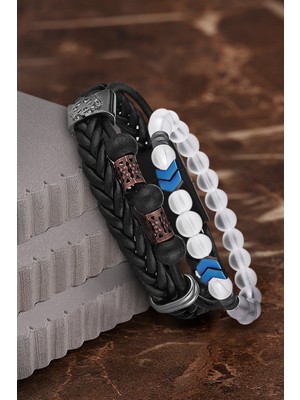 Jackferrero Özel Tasarım Erkek Deri ve Doğaltaş Bileklik Kombin