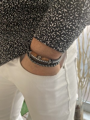 Jenny Daphne Erkek Deri ve Doğaltaş  Bileklik Kombin Gerçek Ürün Renk Atmaz