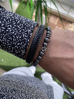 Jenny Daphne Erkek Deri ve Doğaltaş  Bileklik Kombin Gerçek Ürün Renk Atmaz