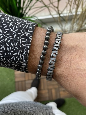 Jenny Daphne Erkek Hematit Doğataş Renk Atmaz Bileklik 2 Li Kombin