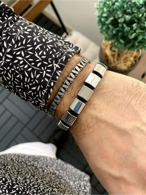 Jackferrero Kombin  Hematit Taşı Makrome El Örgüsü Erkek Bileklik